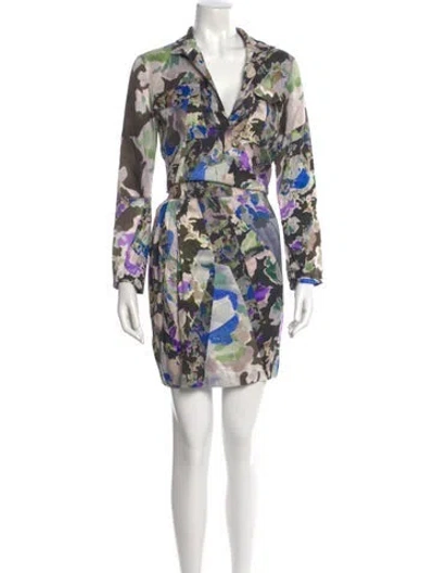Pre-owned Dries Van Noten Printed Mini Dress In Gray