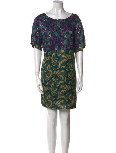 Pre-owned Dries Van Noten Printed Mini Dress In Green