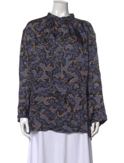 Pre-owned Dries Van Noten Printed Mock Neck Blouse In Blue
