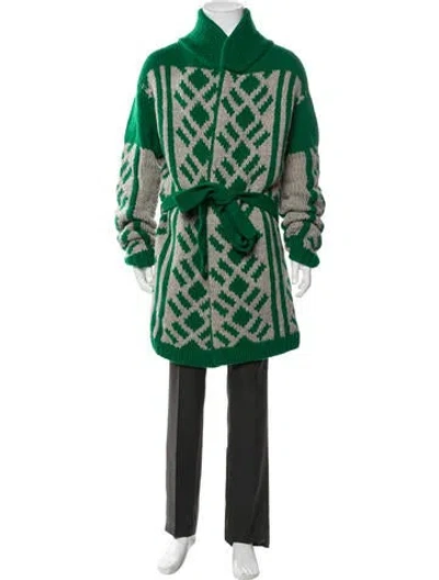 Pre-owned Dries Van Noten Printed Mock Neck Cardigan In Green