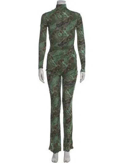 Pre-owned Dries Van Noten Printed Mock Neck Jumpsuit In Green
