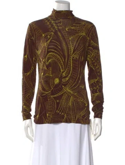 Pre-owned Dries Van Noten Printed Mock Neck Sweatshirt In Brown
