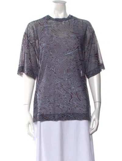 Pre-owned Dries Van Noten Printed Mock Neck Top In Blue