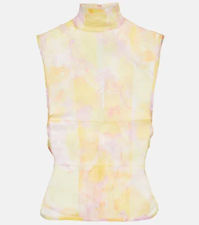 Dries Van Noten Printed Mockneck Silk Top In Dessin C