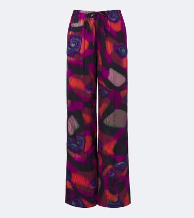 Dries Van Noten Printed Moiré Wide-leg Pants In Multi