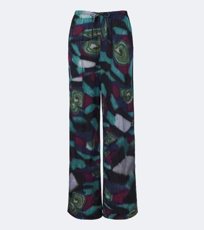 Dries Van Noten Printed Moiré Wide-leg Pants In Multicoloured
