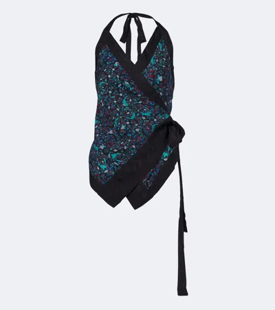 Dries Van Noten Printed Moiré Wrap Top In Black