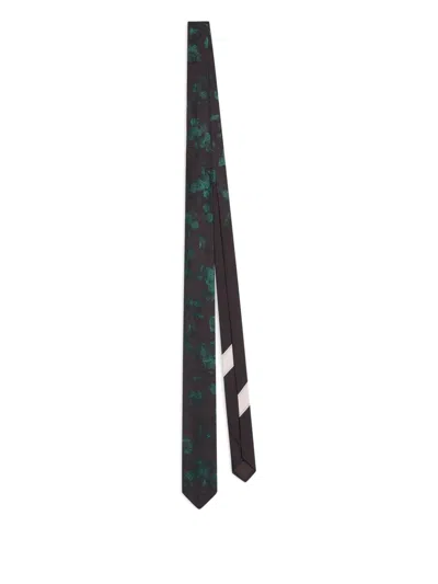 Dries Van Noten Printed Narrow Silk Tie In Blue