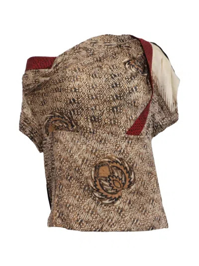 Pre-owned Dries Van Noten Printed Off-shoulder Blouse In Black