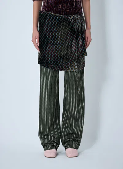 DRIES VAN NOTEN PRINTED PANTS WITH CONTRAST OVERLAY