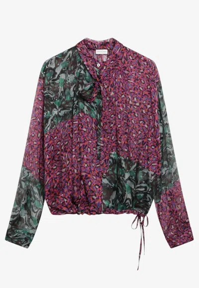 Dries Van Noten Printed Patchwork Draped Blouse In Multicolor