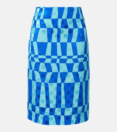 Dries Van Noten Printed Pencil Skirt In Blue