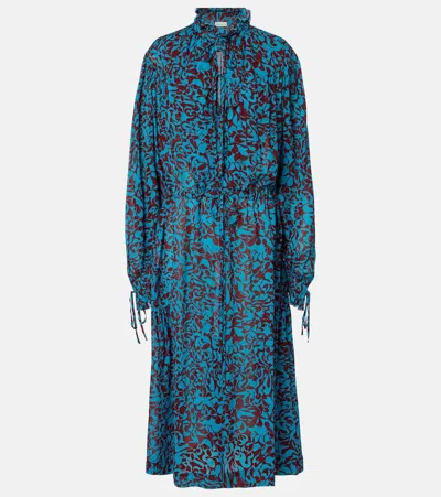 Dries Van Noten Printed Ruffled Shirt Dress In Blue