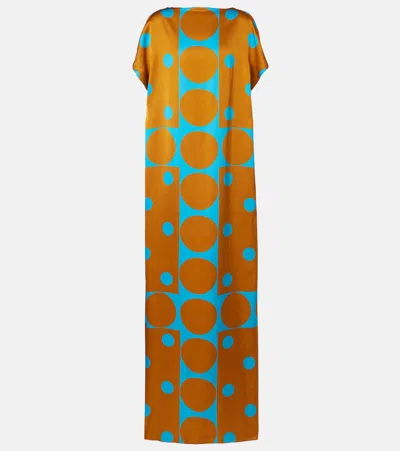 Dries Van Noten Printed Satin Maxi Dress In Brown