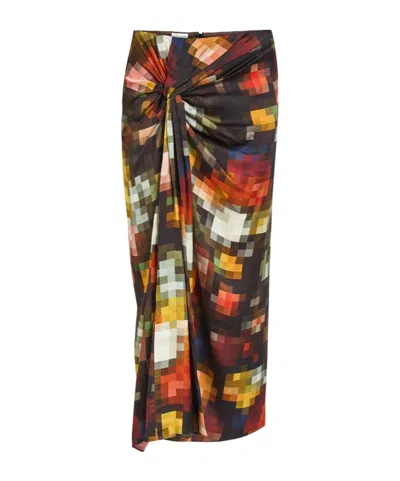 Dries Van Noten Printed Satin Midi Skirt In Multi