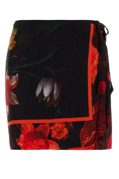 Dries Van Noten Printed Satin Mini Skirt In Multi