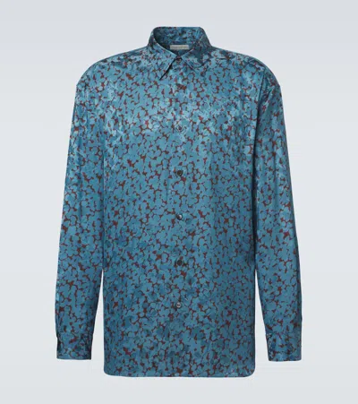 Dries Van Noten Printed Satin Shirt In Blue