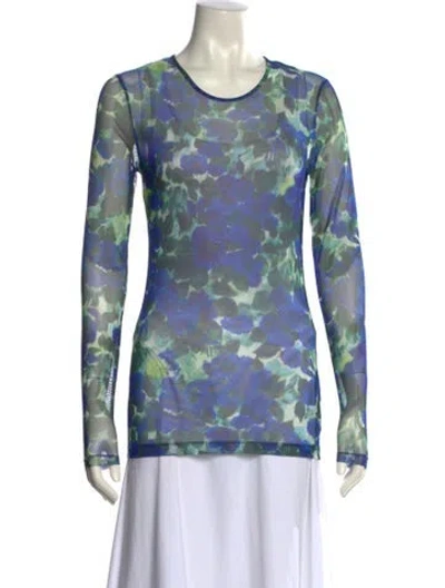 Pre-owned Dries Van Noten Printed Scoop Neck T-shirt In Blue