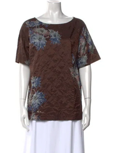 Pre-owned Dries Van Noten Printed Scoop Neck T-shirt In Brown