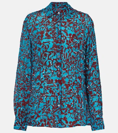 Dries Van Noten Printed Sequined Shirt In Blue