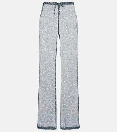 Dries Van Noten Printed Sheer Silk Wide-leg Pants In Green