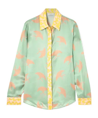 Dries Van Noten Printed Silk-blend Satin Shirt In Green