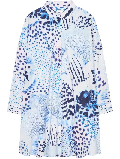 Dries Van Noten Dasia Orchid Spot Long Sleeve Cotton Shirtdress In Blue