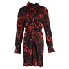 Dries Van Noten Printed Shirt Dress In Black And Red Satin In Red
