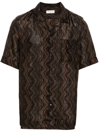 Dries Van Noten Printed Shirt Men Brown In Silk