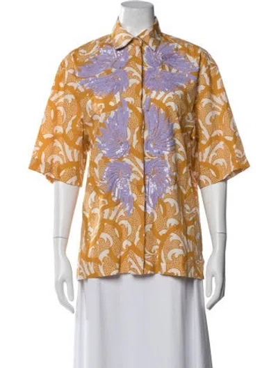 Pre-owned Dries Van Noten Printed Short Sleeve Blouse In Multi