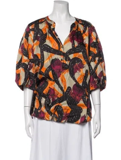 Pre-owned Dries Van Noten Printed Short Sleeve Blouse In Multicolor