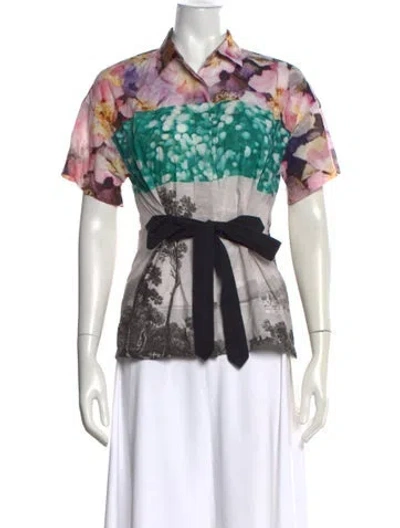 Pre-owned Dries Van Noten Printed Short Sleeve Blouse In Pink