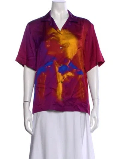 Pre-owned Dries Van Noten Printed Short Sleeve Button-up Top In Multi