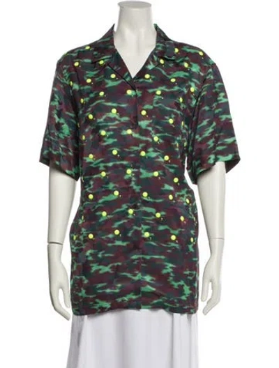 Pre-owned Dries Van Noten Printed Short Sleeve Polo In Blue