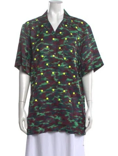 Pre-owned Dries Van Noten Printed Short Sleeve Polo In Green/purple