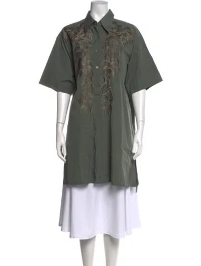 Pre-owned Dries Van Noten Printed Short Sleeve Tunic In Green