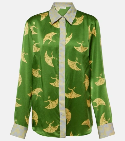 Dries Van Noten Printed Silk-blend Satin Shirt In Green