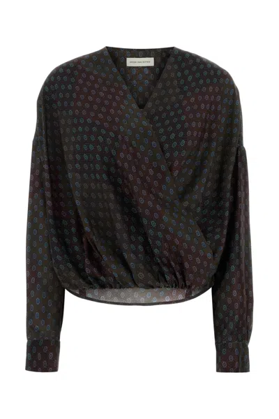Dries Van Noten Printed Silk Camiel Blouse In Brown