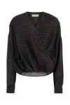 Dries Van Noten Camiel Printed Long-sleeve Wrap Top In Black
