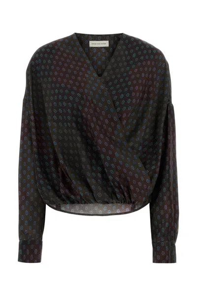 DRIES VAN NOTEN PRINTED SILK CAMIEL BLOUSE