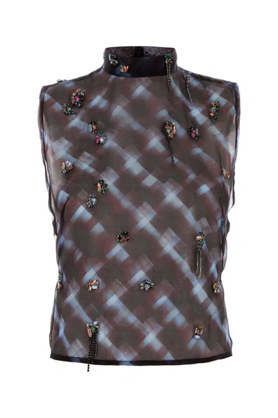 Dries Van Noten Silk Carmasa Top With Waist Tie Detail In Brown