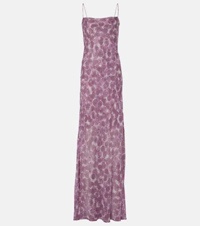 Dries Van Noten Printed Silk Chiffon Slip Dress In Purple