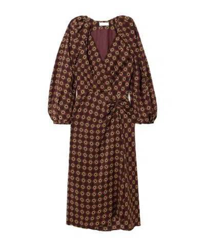 Dries Van Noten Printed Silk Crepe De Chine Wrap-effect Midi Dress In Brown
