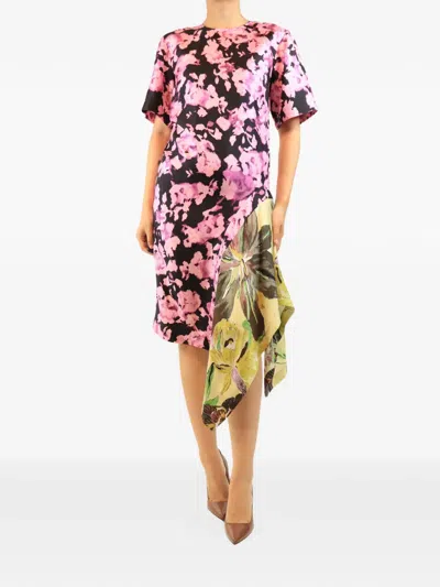 Pre-owned Dries Van Noten Printed Silk Midi Dress In Purple