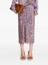 Dries Van Noten Printed Silk Midi Skirt In Purple