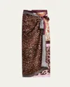 Dries Van Noten Womens Brown Wrap Printed Silk Midi Skirt