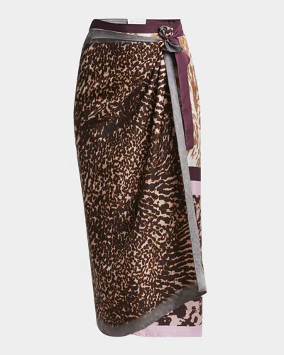 DRIES VAN NOTEN PRINTED SILK MIDI WRAP SKIRT