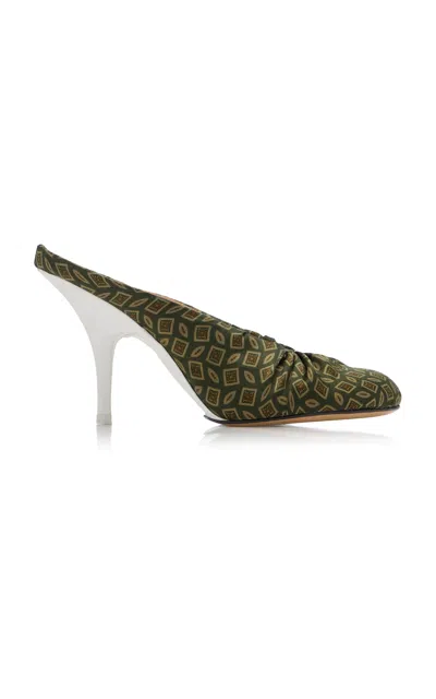 Dries Van Noten Printed Silk Mule Pumps In Green