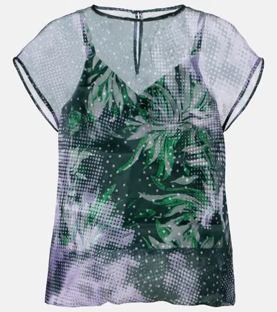 Dries Van Noten Printed Silk Organza Top In Blue
