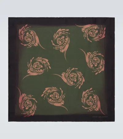 Dries Van Noten Printed Silk Pocket Square In Blue